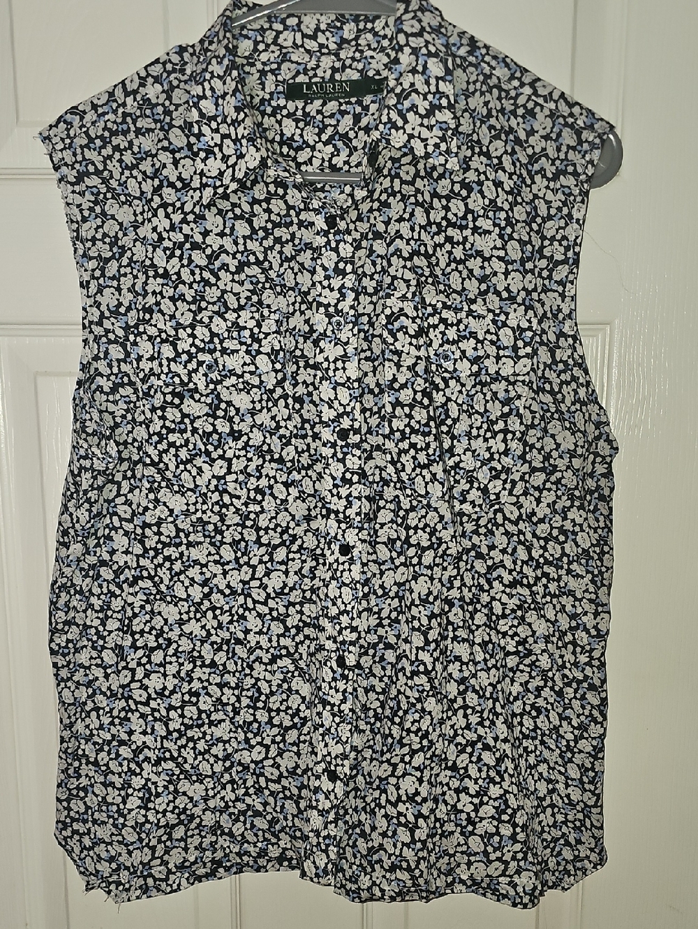 Ralph Lauren Floral Blue Sleeveless Button Down XL